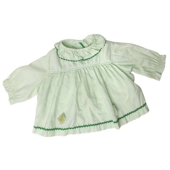 Vintage Baby Girls Dress Tops Frilly Green White Pink Hearts Polka Dot 1980s x 2 - Picture 2 of 13